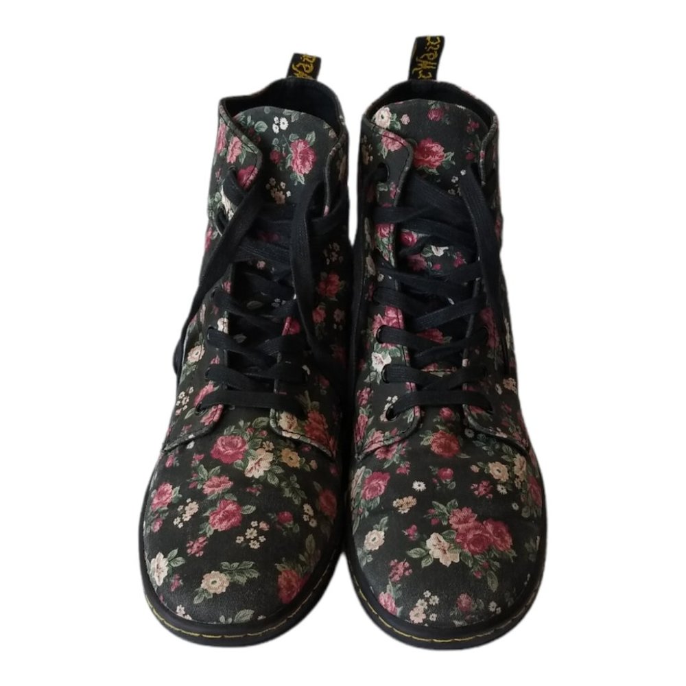 SOLD! Dr Marten Women's Black w/Floral Hackney Ankle Boots Canvas SZ 10